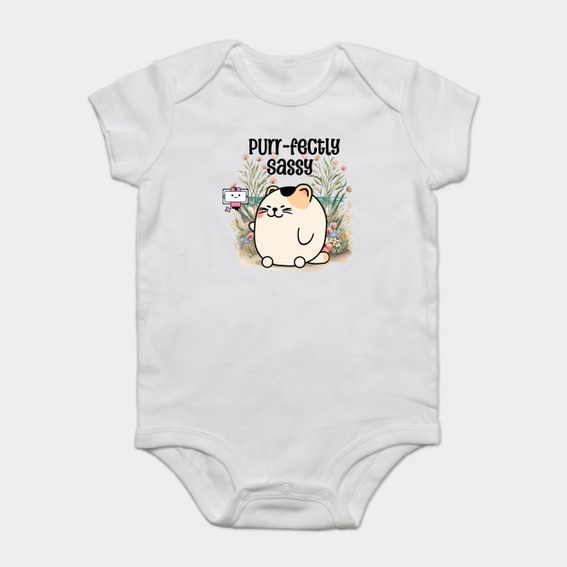 Purr-fectly Sassy Kawaii Cat Baby Bodysuit by Jo Palmer